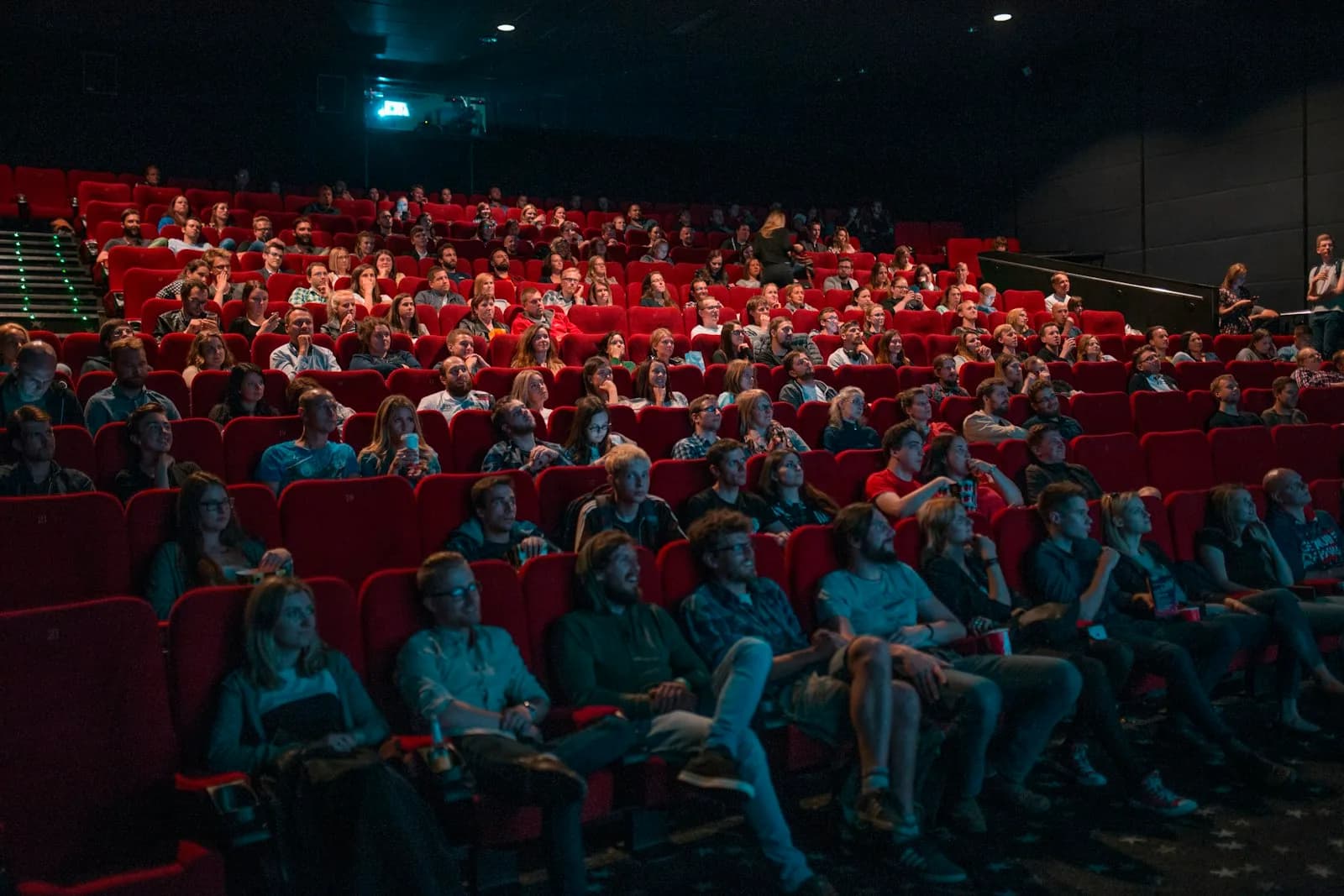 Empty red velvet cinema seats